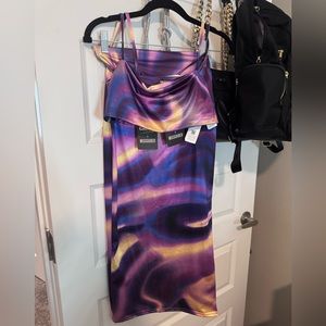 Missguided x Carli Bybel slinky crop top(s) and skirt in purple marble print